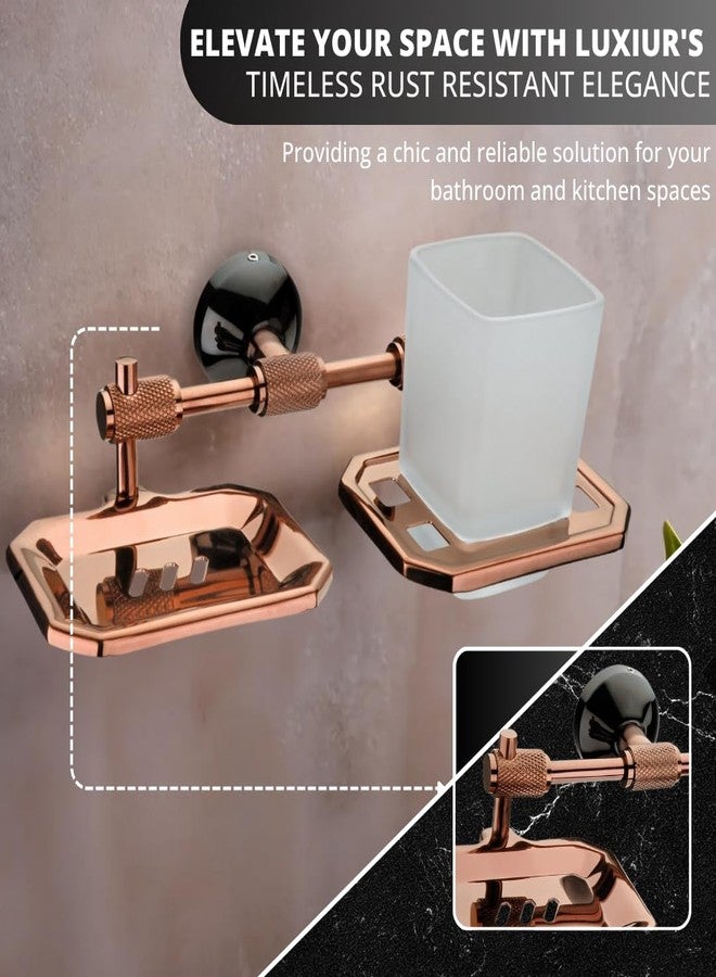 LUXIUR Wash Basin Soap Dish + Brush Holder for Bathroom and Kitchen Sink, 304 Stainless Steel Stand for Wall Mount Kitchen Accessories Items, Bathroom Accessories, Morden Design, PVD Rose Gold, Double - Image 3